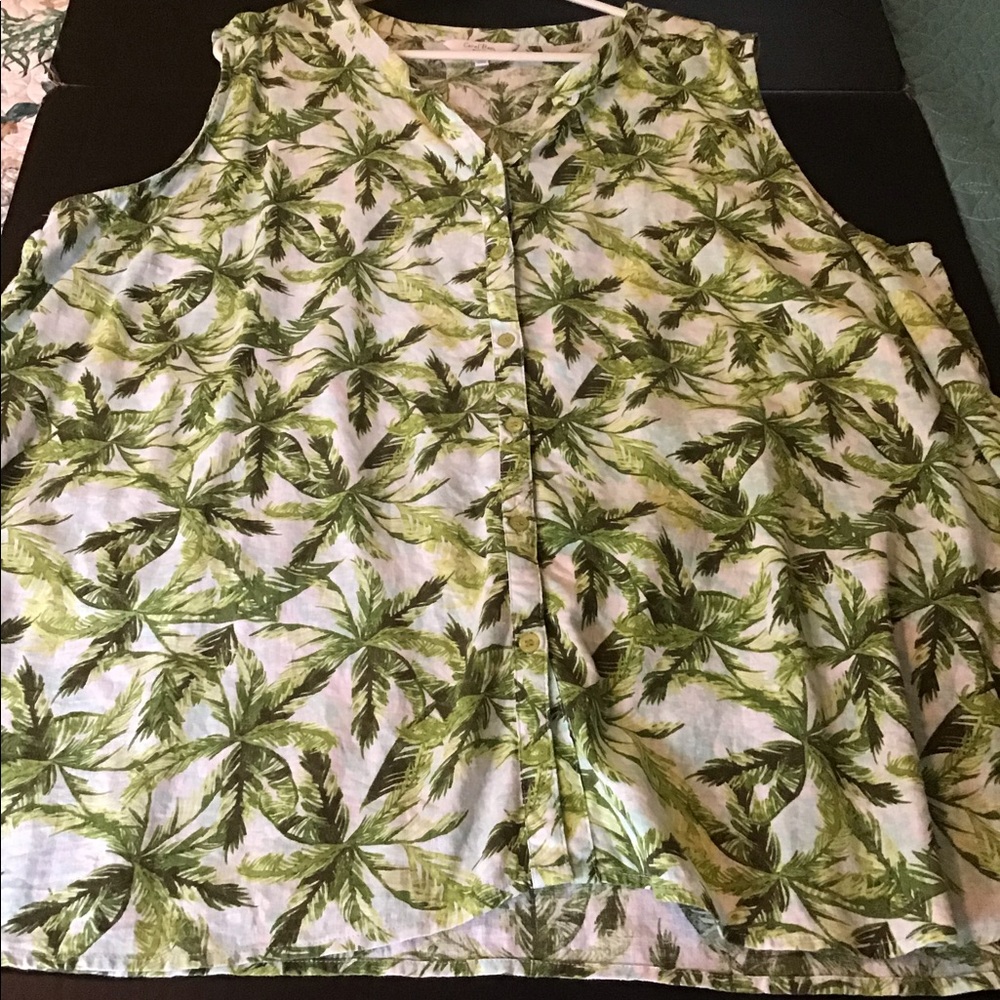 Tunic top, long, tropical palm tree print